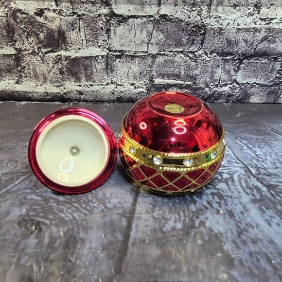 Vintage Telefora Red Gold Christmas Ball Ornament Candy Jar - Picture 5 of 6